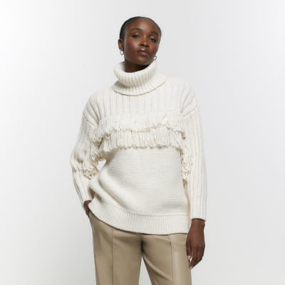 White on sale fringe jumper