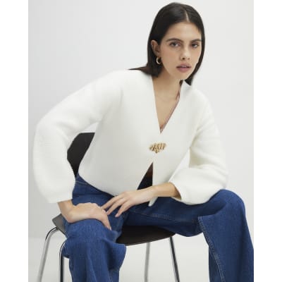 Cream Knitted Gold Detail Cardigan