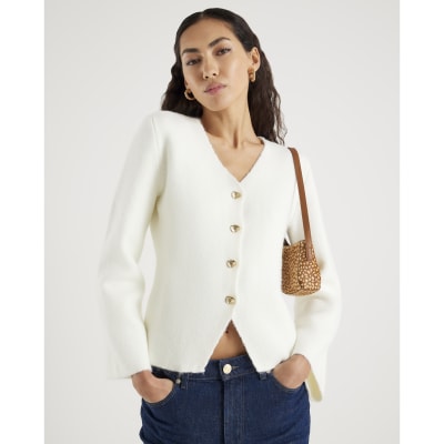 Cream Knitted Long Sleeve Buttoned Cardigan