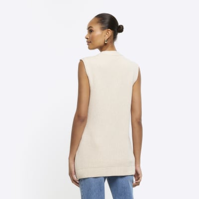 Cream knitted longline waistcoat River Island