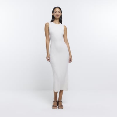 Cream Knitted Midi Dress River Island