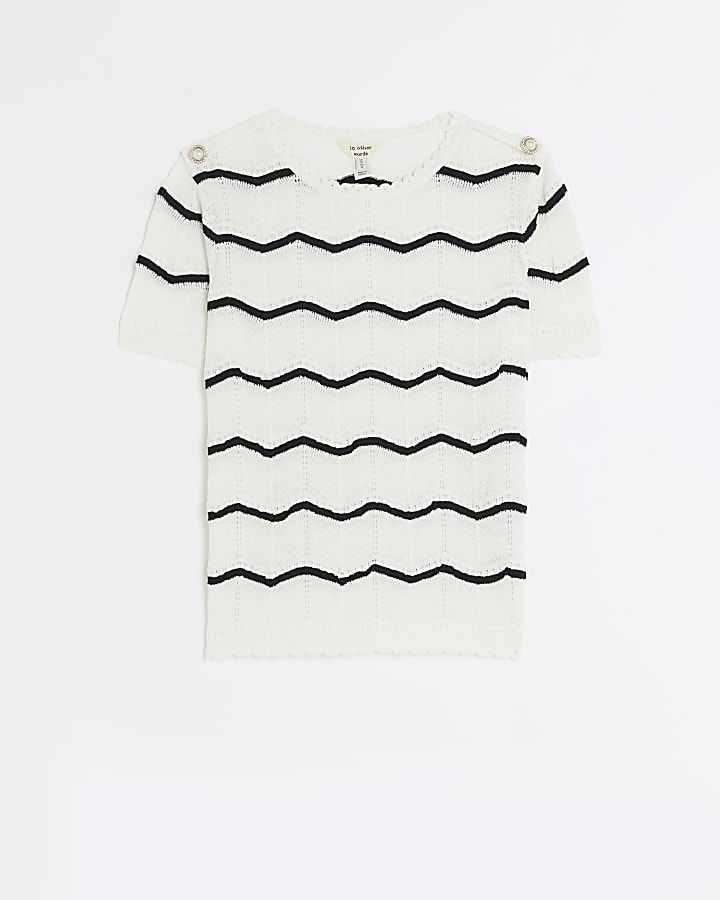 Cream knitted stripe t-shirt