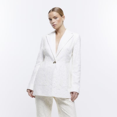 Cream Lace Blazer River Island