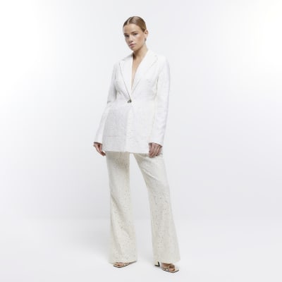 Cream Lace Blazer River Island