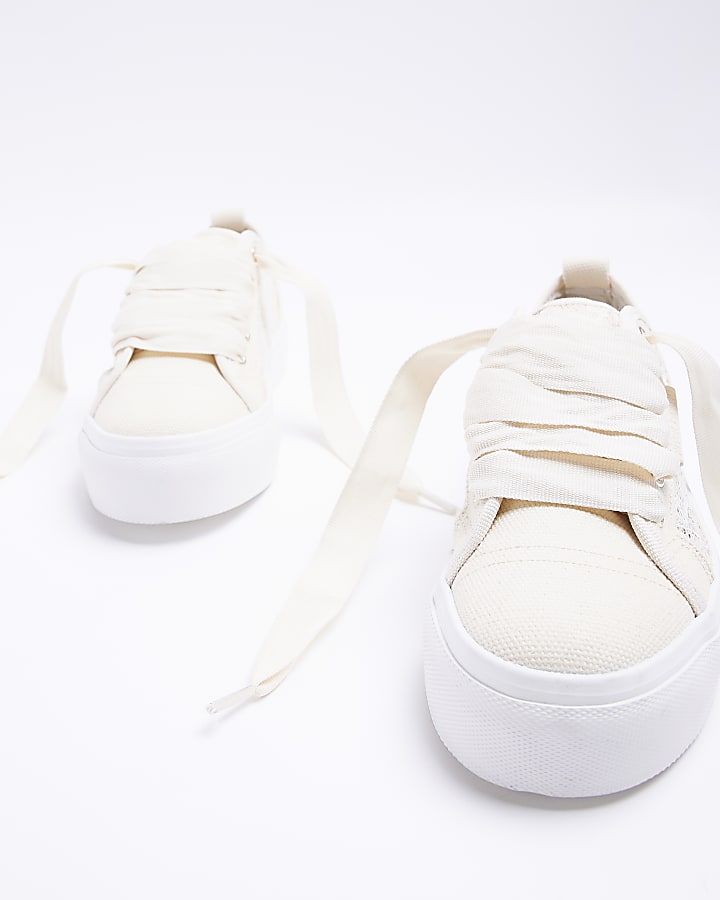 Cream lace detail trainers