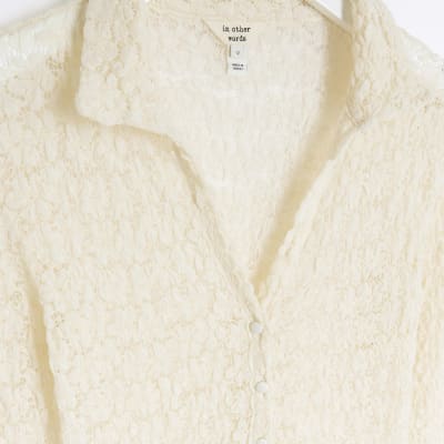 Cream lace long sleeve shirt River Island