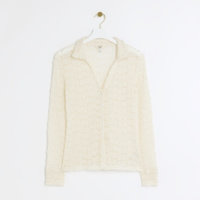 Cream lace long sleeve shirt River Island