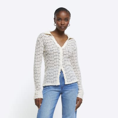 Cream lace long sleeve shirt River Island