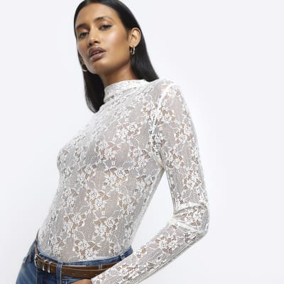 Cream lace long sleeve top