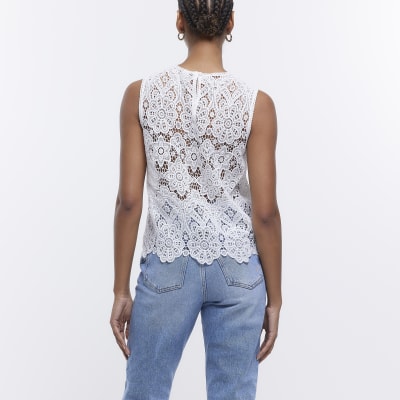 Cream lace sleeveless top River Island