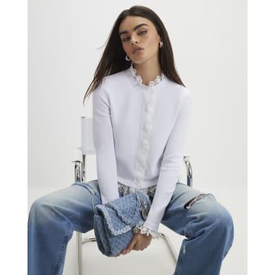 Cream Lace Trim Cardigan