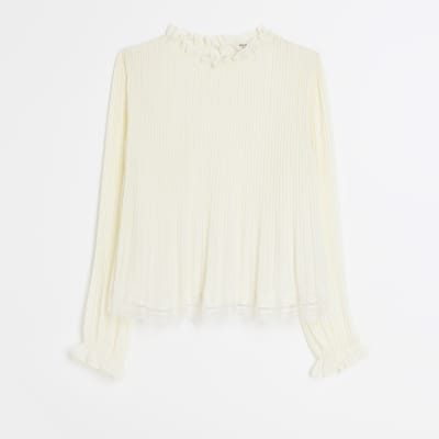 Cream lace trim long sleeve top River Island