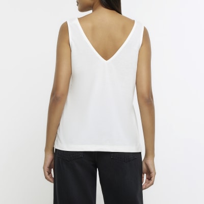 Cream lace trim vest River Island