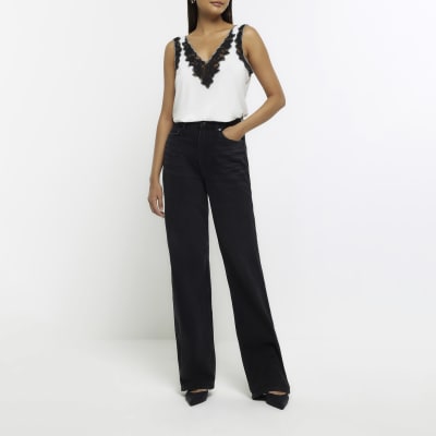 Cream lace trim vest River Island