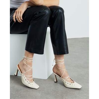 Cream Lace Up Court Heels