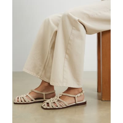 Cream Leather Caged Sandals