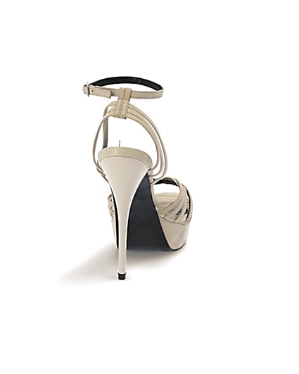 360 degree animation of product Cream leather strappy platform heel sandal frame-10