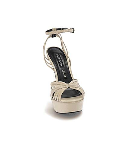 360 degree animation of product Cream leather strappy platform heel sandal frame-20