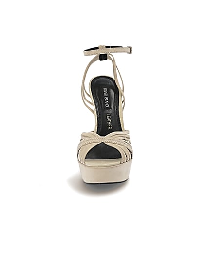 360 degree animation of product Cream leather strappy platform heel sandal frame-21
