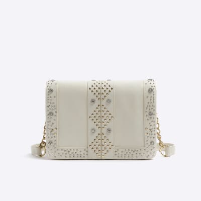 Cream leather studded cross body bag | River Island