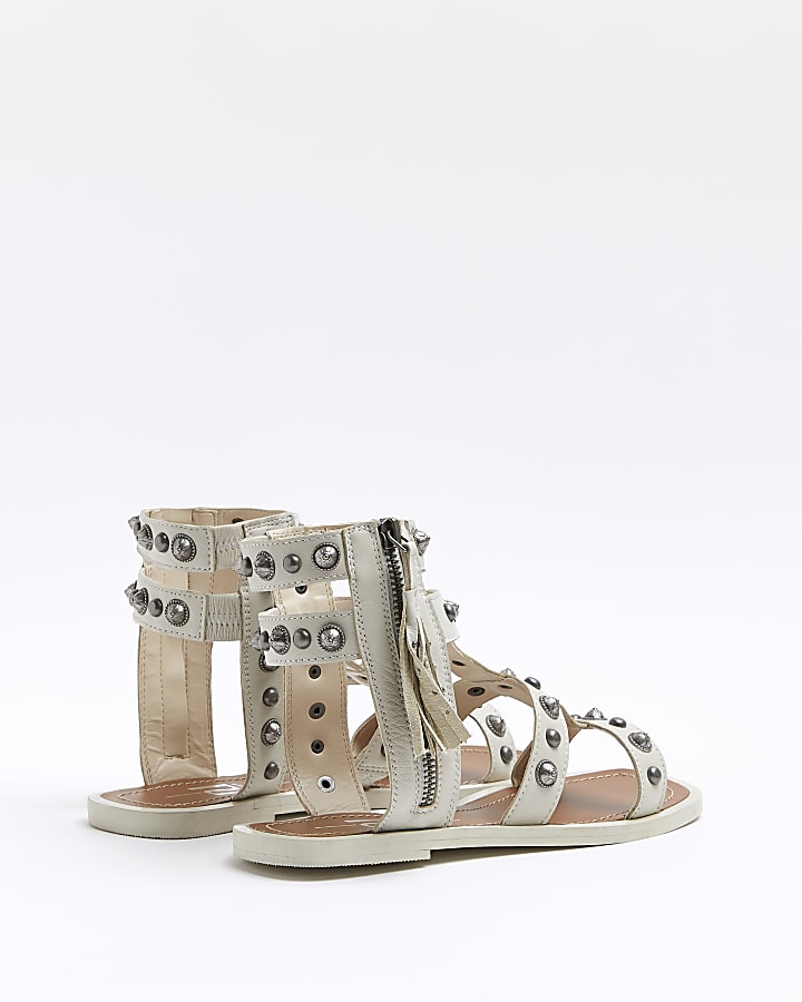 Cream leather studded gladiator sandals