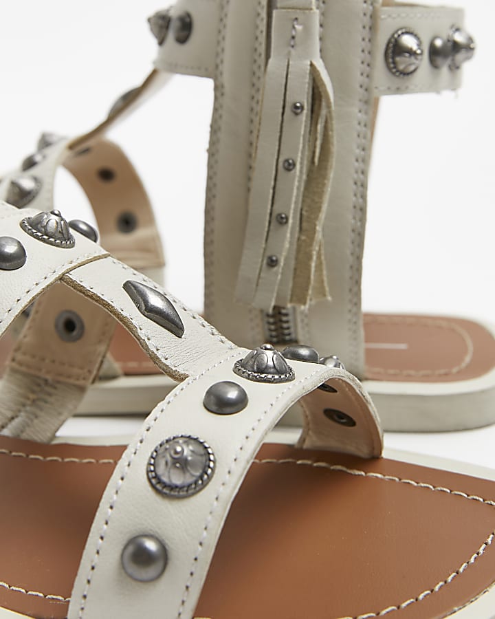 Cream leather studded gladiator sandals
