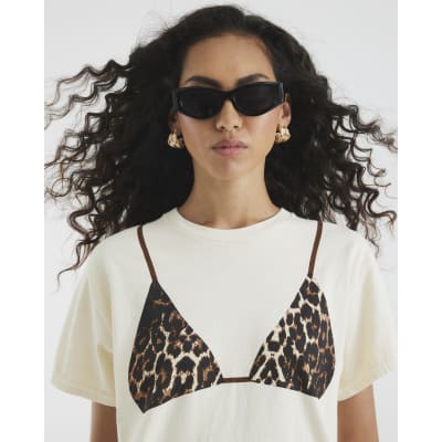 Cream Leopard Print Bikini T-Shirt