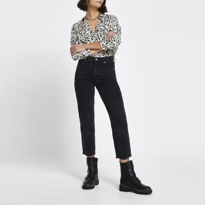 Cream leopard print dipped hem shirt