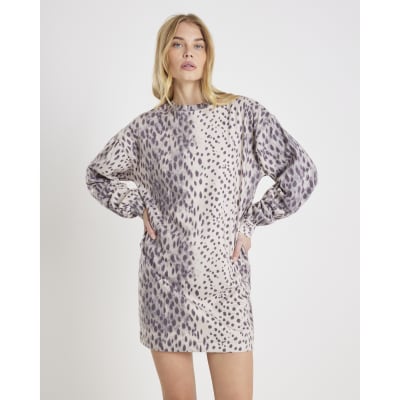 Cream Leopard Print Mini Sweatshirt Dress