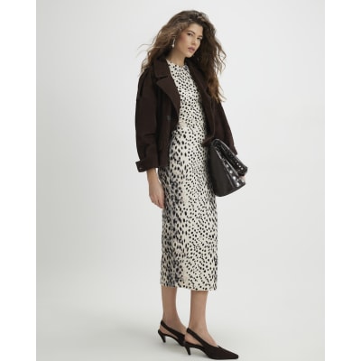 Cream Leopard Print Ribbed Midi Dress