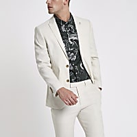 Cream linen blend slim fit suit jacket