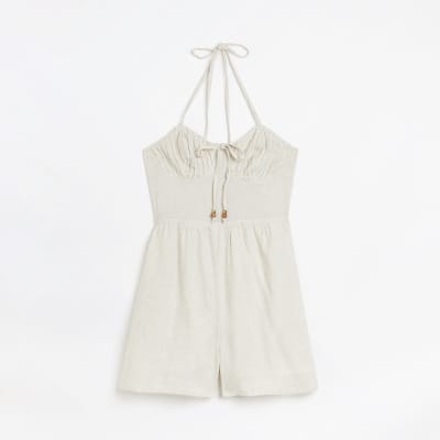 Cream linen corset playsuit River Island