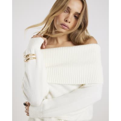 Cream Long Sleeve Bardot Jumper