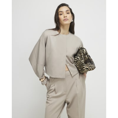 River Island Cream Long Sleeve Bomber Jacket