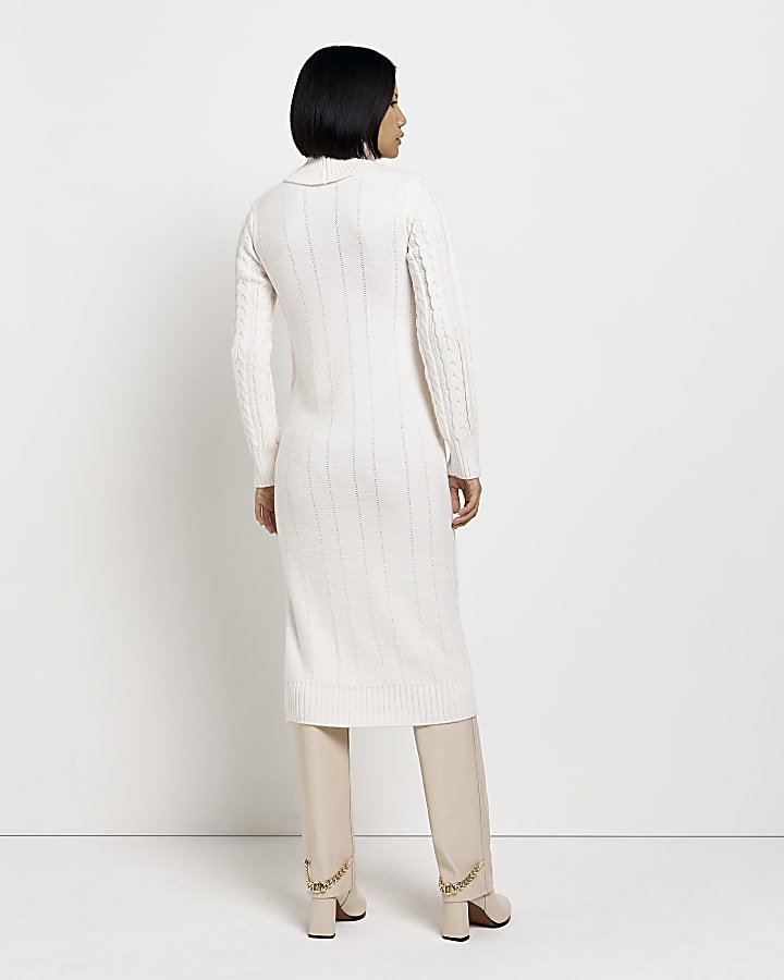 Cream long sleeve cable maxi jumper dress