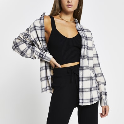 Cream long sleeve check print shirt River Island