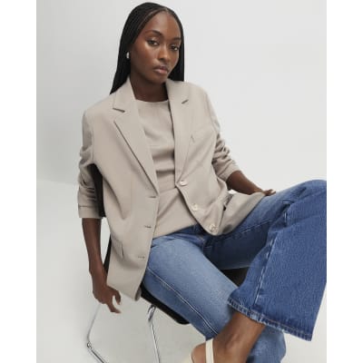 Cream Long Sleeve Oversized Blazer