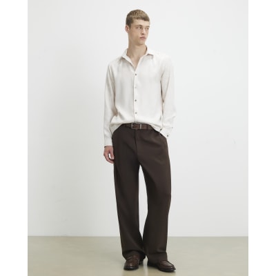 Cream Long Sleeve Palm Leaf Jacquard Shirt