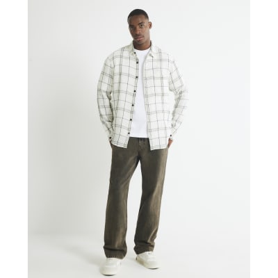 Cream Long Sleeve Regular Fit Checked Shirt