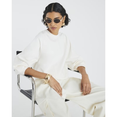 Cream Long Sleeve Seam Front Sweatshirt