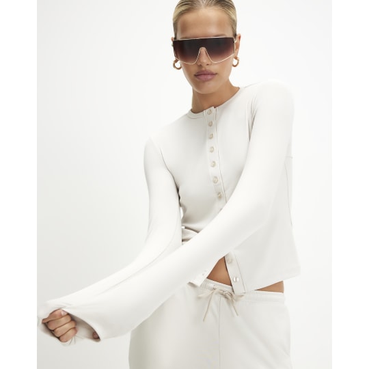 River Island Cream Long Sleeve Soft Touch Top
