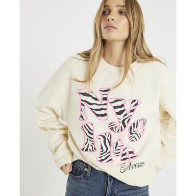 Cream Long Sleeve Zebra Print NYC Sweatshirt