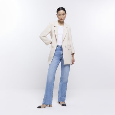 Cream longline blazer River Island