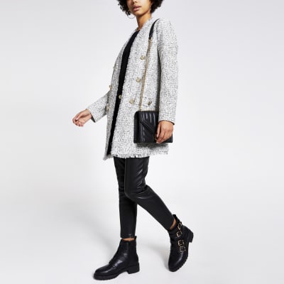 Cream longline boucle blazer River Island