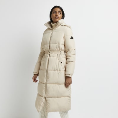 Cream longline puffer coat | River Island