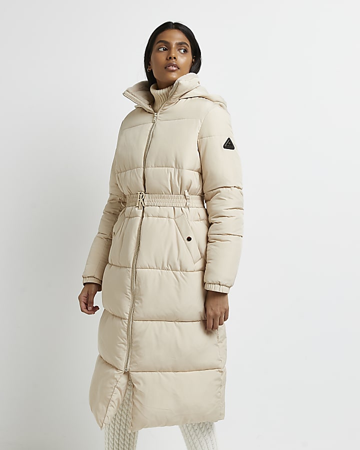 Cream longline puffer coat