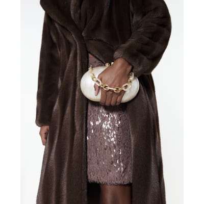 Cream Marble Hard Shell Clutch Bag