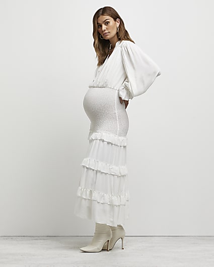 Cream maternity bodycon maxi dress