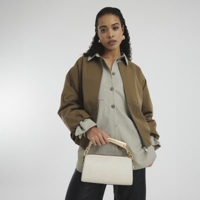 Cream Metal Handle Crossbody Bag