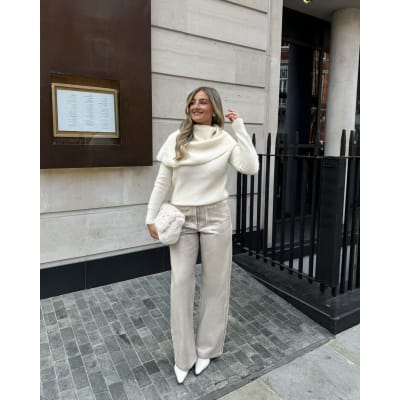 Cream Metallic Coated Relaxed Straight Jeans